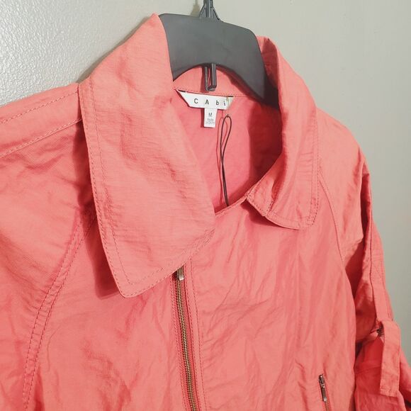 Cabi Scooter Cropped Coral Moto Jacket Size Medium Asymetrical Zipper Style 913 - Picture 4 of 12